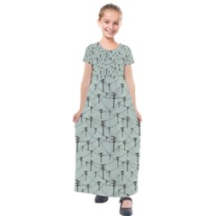 Telephone Lines Repeating Pattern Kids  Short Sleeve Maxi Dress