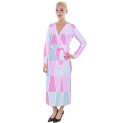 Geometric Pattern Design Pastels Velvet Maxi Wrap Dress