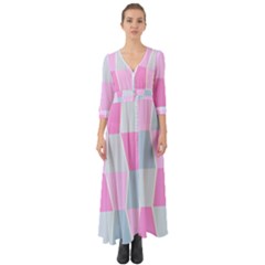 Geometric Pattern Design Pastels Button Up Boho Maxi Dress