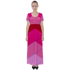 Geometric Shapes Magenta Pink Rose High Waist Short Sleeve Maxi Dress