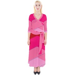 Geometric Shapes Magenta Pink Rose Quarter Sleeve Wrap Maxi Dress