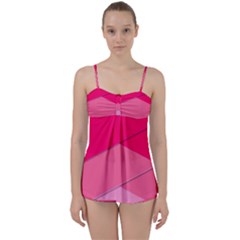 Geometric Shapes Magenta Pink Rose Babydoll Tankini Set by Sudhe