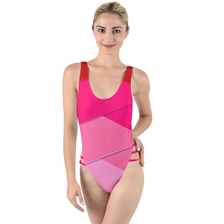 Geometric Shapes Magenta Pink Rose High Leg Strappy Swimsuit