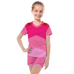 Geometric Shapes Magenta Pink Rose Kids  Mesh Tee And Shorts Set