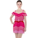 Geometric Shapes Magenta Pink Rose Ruffle Cut Out Chiffon Playsuit View1