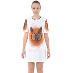 Cat Smart Design Pet Cute Animal Sixties Short Sleeve Mini Dress by Sudhe