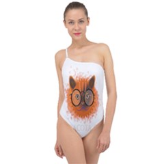 Cat Smart Design Pet Cute Animal Classic One Shoulder Swimsuit by Sudhe