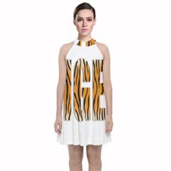 Tiger Bstract Animal Art Pattern Skin Velvet Halter Neckline Dress  by Sudhe