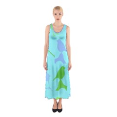 Bird Watching - Light Blue Green- Sleeveless Maxi Dress by WensdaiAmbrose