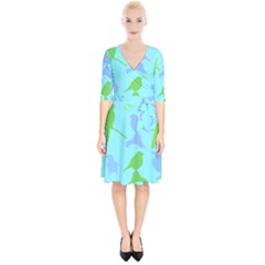 Bird Watching - Light Blue Green- Wrap Up Cocktail Dress by WensdaiAmbrose