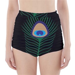 Peacock Feather High-waisted Bikini Bottoms by Sudhe