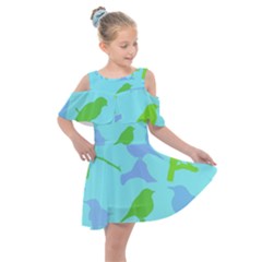 Bird Watching - Light Blue Green- Kids  Shoulder Cutout Chiffon Dress by WensdaiAmbrose