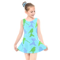 Bird Watching - Light Blue Green- Kids  Skater Dress Swimsuit