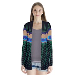 Peacock Feather Drape Collar Cardigan