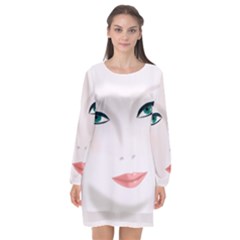 Face Beauty Woman Young Skin Long Sleeve Chiffon Shift Dress  by Sudhe