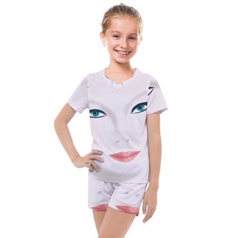 Face Beauty Woman Young Skin Kids  Mesh Tee And Shorts Set by Sudhe