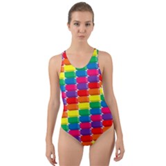 Rainbow 3d Cubes Red Orange Cut-out Back One Piece Swimsuit by Sudhe