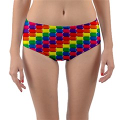 Rainbow 3d Cubes Red Orange Reversible Mid-waist Bikini Bottoms by Sudhe