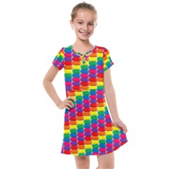 Rainbow 3d Cubes Red Orange Kids  Cross Web Dress by Sudhe