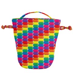 Rainbow 3d Cubes Red Orange Drawstring Bucket Bag by Sudhe