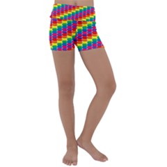 Rainbow 3d Cubes Red Orange Kids  Lightweight Velour Yoga Shorts by Sudhe