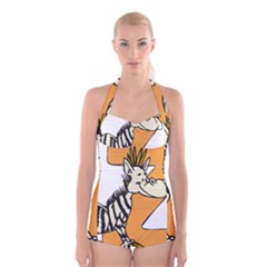 Zebra Animal Alphabet Z Wild Boyleg Halter Swimsuit  by Sudhe