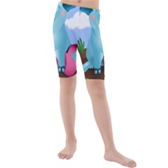 Pig Animal Love Kids  Mid Length Swim Shorts by Sudhe