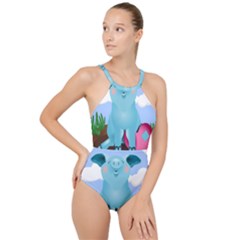 Pig Animal Love High Neck One Piece Swimsuit by Sudhe