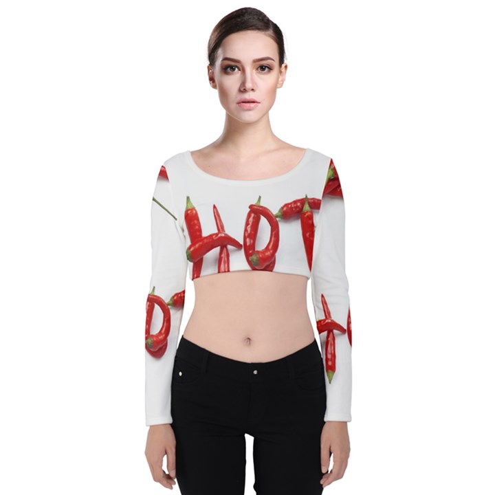 Hot Velvet Long Sleeve Crop Top