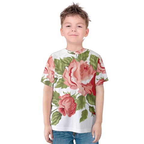 Flower Rose Pink Red Romantic Kids  Cotton Tee by Sudhe