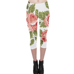 Flower Rose Pink Red Romantic Capri Leggings  by Sudhe