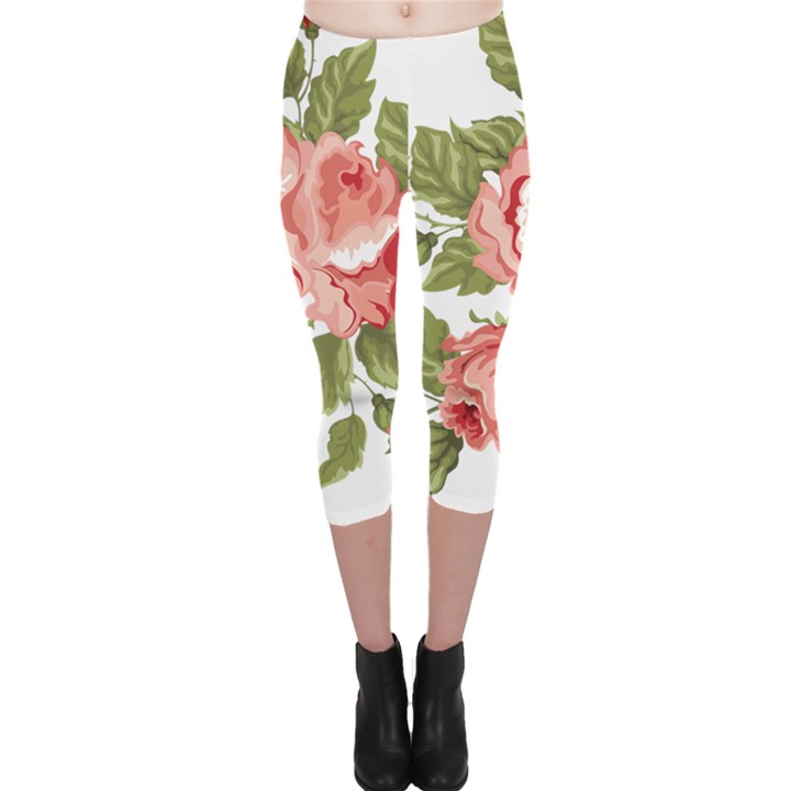 Flower Rose Pink Red Romantic Capri Leggings 