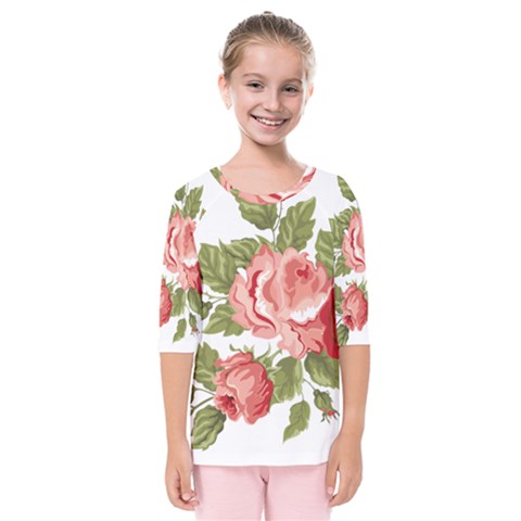 Flower Rose Pink Red Romantic Kids  Quarter Sleeve Raglan Tee by Sudhe