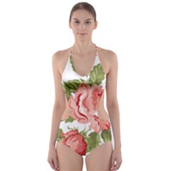 Flower Rose Pink Red Romantic Cut-out One Piece Swimsuit by Sudhe