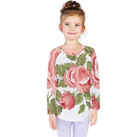 Flower Rose Pink Red Romantic Kids  Long Sleeve Tee by Sudhe