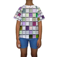 Color Tiles Abstract Mosaic Background Kids  Short Sleeve Swimwear by Sudhe