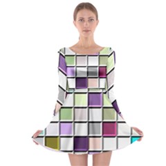 Color Tiles Abstract Mosaic Background Long Sleeve Skater Dress by Sudhe