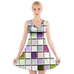 Color Tiles Abstract Mosaic Background V-neck Sleeveless Dress by Sudhe