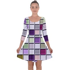 Color Tiles Abstract Mosaic Background Quarter Sleeve Skater Dress by Sudhe