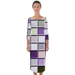 Color Tiles Abstract Mosaic Background Quarter Sleeve Midi Bodycon Dress by Sudhe