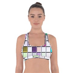 Color Tiles Abstract Mosaic Background Cross Back Sports Bra by Sudhe