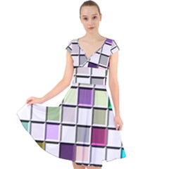 Color Tiles Abstract Mosaic Background Cap Sleeve Front Wrap Midi Dress by Sudhe