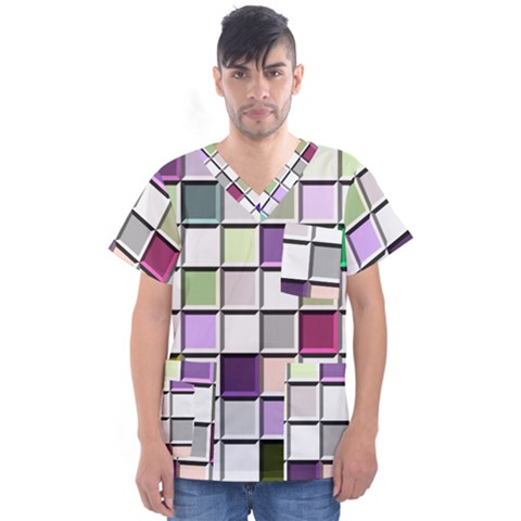 Color Tiles Abstract Mosaic Background Men s V-neck Scrub Top by Sudhe