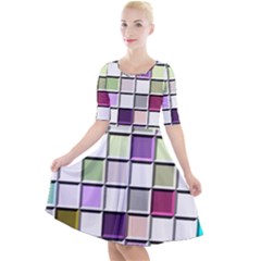 Color Tiles Abstract Mosaic Background Quarter Sleeve A-Line Dress