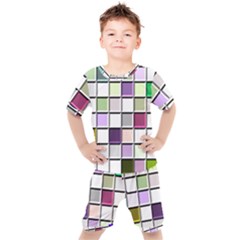 Color Tiles Abstract Mosaic Background Kids  Tee And Shorts Set by Sudhe