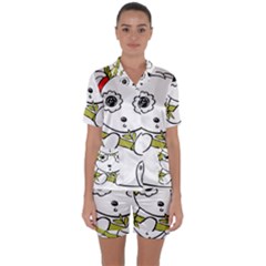 Panda China Chinese Furry Satin Short Sleeve Pyjamas Set by Sudhe