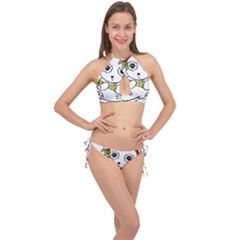 Panda China Chinese Furry Cross Front Halter Bikini Set by Sudhe