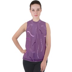 Plumelet Pen Ethnic Elegant Hippie Mock Neck Chiffon Sleeveless Top