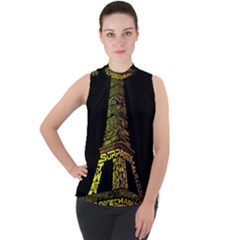 The Eiffel Tower Paris Mock Neck Chiffon Sleeveless Top