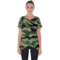 Green Military Vector Pattern Texture Cut Out Side Drop Tee by Sudhe